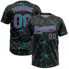 Load image into Gallery viewer, Custom Black Teal-Pink 3D Pattern Design Abstract Network Two-Button Unisex Softball Jersey
