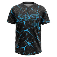 Laden Sie das Bild in den Galerie-Viewer, Custom Black Sky Blue 3D Pattern Design Abstract Network Two-Button Unisex Softball Jersey
