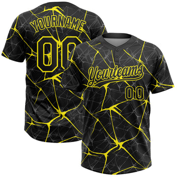 Custom Black Light Yellow 3D Pattern Design Abstract Network Two-Button Unisex Softball Jersey