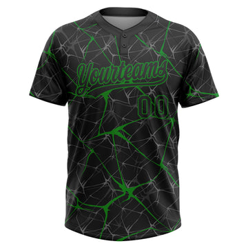 Custom Black Grass Green 3D Pattern Design Abstract Network Two-Button Unisex Softball Jersey