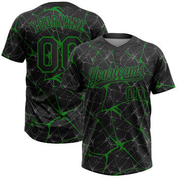 Custom Black Grass Green 3D Pattern Design Abstract Network Two-Button Unisex Softball Jersey
