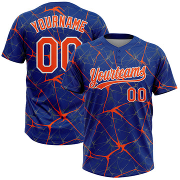 Custom Royal Orange-White 3D Pattern Design Abstract Network Two-Button Unisex Softball Jersey