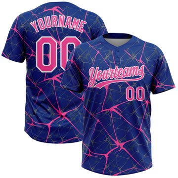 Custom Royal Pink-White 3D Pattern Design Abstract Network Two-Button Unisex Softball Jersey