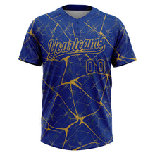 Laden Sie das Bild in den Galerie-Viewer, Custom Royal Old Gold 3D Pattern Design Abstract Network Two-Button Unisex Softball Jersey

