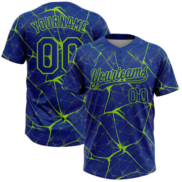 Custom Royal Neon Green 3D Pattern Design Abstract Network Two-Button Unisex Softball Jersey