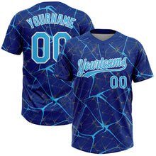 Загрузить изображение в средство просмотра галереи, Custom Royal Sky Blue-White 3D Pattern Design Abstract Network Two-Button Unisex Softball Jersey
