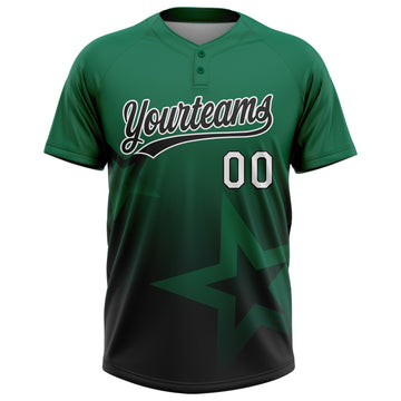 Custom Kelly Green Black-White Gradient Style Twinkle Star Two-Button Unisex Softball Jersey