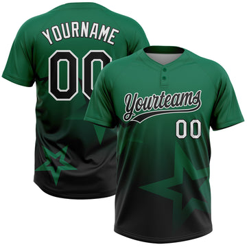 Custom Kelly Green Black-White Gradient Style Twinkle Star Two-Button Unisex Softball Jersey