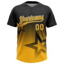 Загрузить изображение в средство просмотра галереи, Custom Black Gold-White Gradient Style Twinkle Star Two-Button Unisex Softball Jersey

