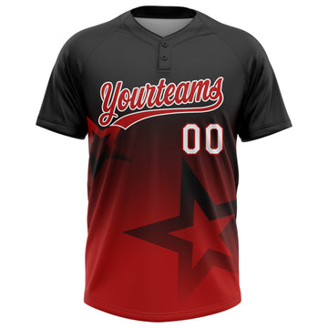 Custom Black Red-White Gradient Style Twinkle Star Two-Button Unisex Softball Jersey