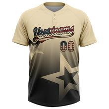 Charger l'image dans la galerie, Custom Cream Vintage USA Flag-Black Gradient Style Twinkle Star Two-Button Unisex Softball Jersey
