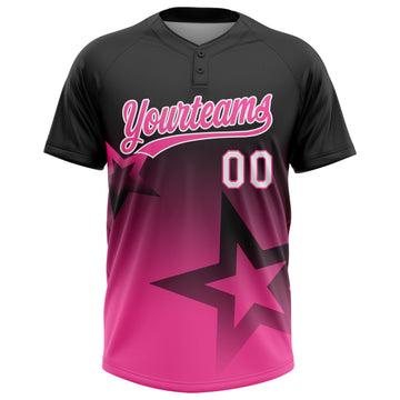Custom Black Pink-White Gradient Style Twinkle Star Two-Button Unisex Softball Jersey