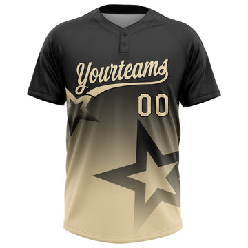 Custom Black Cream Gradient Style Twinkle Star Two-Button Unisex Softball Jersey