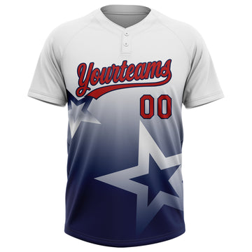 Custom White Red-Navy Gradient Style Twinkle Star Two-Button Unisex Softball Jersey
