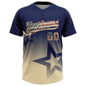 Custom Navy Vintage USA Flag-Cream Gradient Style Twinkle Star Two-Button Unisex Softball Jersey