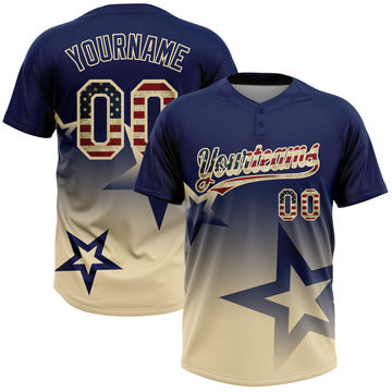 Custom Navy Vintage USA Flag-Cream Gradient Style Twinkle Star Two-Button Unisex Softball Jersey