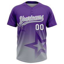 Laden Sie das Bild in den Galerie-Viewer, Custom Purple Gray-White Gradient Style Twinkle Star Two-Button Unisex Softball Jersey
