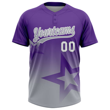 Custom Purple Gray-White Gradient Style Twinkle Star Two-Button Unisex Softball Jersey