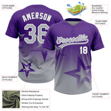 Laden Sie das Bild in den Galerie-Viewer, Custom Purple Gray-White Gradient Style Twinkle Star Two-Button Unisex Softball Jersey
