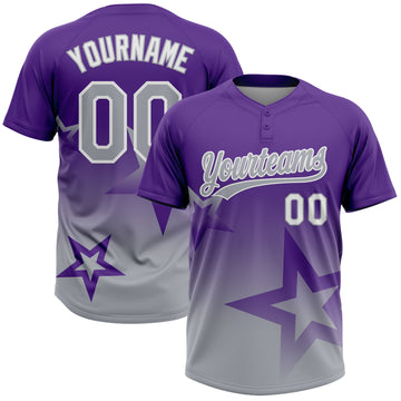 Custom Purple Gray-White Gradient Style Twinkle Star Two-Button Unisex Softball Jersey