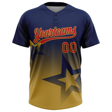 Custom Navy Red-Old Gold Gradient Style Twinkle Star Two-Button Unisex Softball Jersey