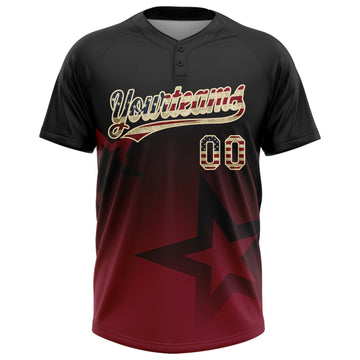 Custom Black Vintage USA Flag Crimson-Cream Gradient Style Twinkle Star Two-Button Unisex Softball Jersey