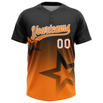 Custom Black Bay Orange-White Gradient Style Twinkle Star Two-Button Unisex Softball Jersey