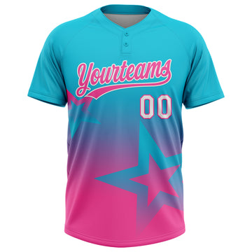 Custom Lakes Blue Pink-White Gradient Style Twinkle Star Two-Button Unisex Softball Jersey