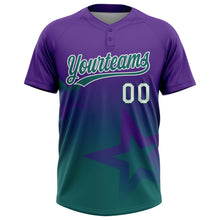 Laden Sie das Bild in den Galerie-Viewer, Custom Purple Teal-White Gradient Style Twinkle Star Two-Button Unisex Softball Jersey
