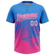 Laden Sie das Bild in den Galerie-Viewer, Custom Electric Blue Pink-White Gradient Style Twinkle Star Two-Button Unisex Softball Jersey
