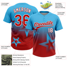 Laden Sie das Bild in den Galerie-Viewer, Custom Sky Blue Red-White Gradient Style Twinkle Star Two-Button Unisex Softball Jersey
