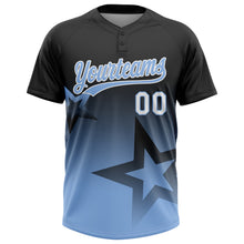 Загрузить изображение в средство просмотра галереи, Custom Black Light Blue-White Gradient Style Twinkle Star Two-Button Unisex Softball Jersey
