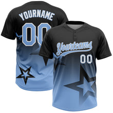 Загрузить изображение в средство просмотра галереи, Custom Black Light Blue-White Gradient Style Twinkle Star Two-Button Unisex Softball Jersey
