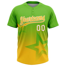 Charger l'image dans la galerie, Custom Aurora Green Yellow-White Gradient Style Twinkle Star Two-Button Unisex Softball Jersey
