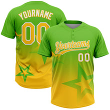 Charger l'image dans la galerie, Custom Aurora Green Yellow-White Gradient Style Twinkle Star Two-Button Unisex Softball Jersey
