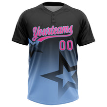 Laden Sie das Bild in den Galerie-Viewer, Custom Black Pink-Light Blue Gradient Style Twinkle Star Two-Button Unisex Softball Jersey
