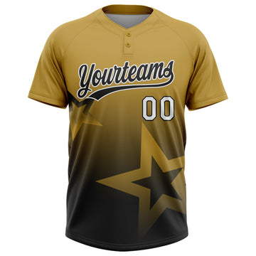 Custom Old Gold Black-White Gradient Style Twinkle Star Two-Button Unisex Softball Jersey