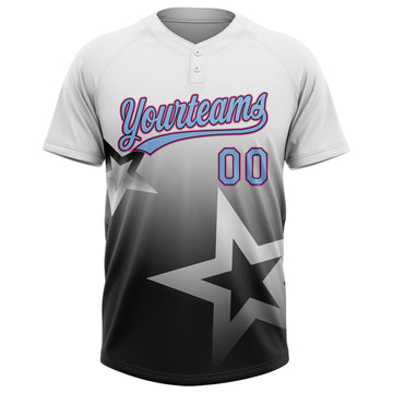 Custom White Light Blue Black-Pink Gradient Style Twinkle Star Two-Button Unisex Softball Jersey