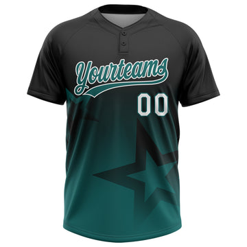 Custom Black Teal-White Gradient Style Twinkle Star Two-Button Unisex Softball Jersey