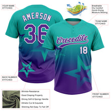 Laden Sie das Bild in den Galerie-Viewer, Custom Aqua Purple-White Gradient Style Twinkle Star Two-Button Unisex Softball Jersey
