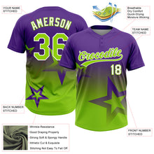 Загрузить изображение в средство просмотра галереи, Custom Purple Neon Green-White Gradient Style Twinkle Star Two-Button Unisex Softball Jersey
