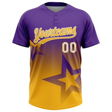 Custom Purple Gold-White Gradient Style Twinkle Star Two-Button Unisex Softball Jersey