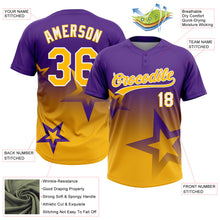 Laden Sie das Bild in den Galerie-Viewer, Custom Purple Gold-White Gradient Style Twinkle Star Two-Button Unisex Softball Jersey
