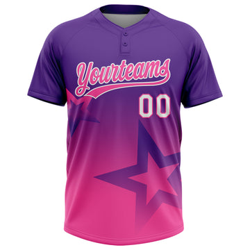 Custom Purple Pink-White Gradient Style Twinkle Star Two-Button Unisex Softball Jersey
