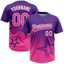 Загрузить изображение в средство просмотра галереи, Custom Purple Pink-White Gradient Style Twinkle Star Two-Button Unisex Softball Jersey
