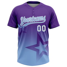 Laden Sie das Bild in den Galerie-Viewer, Custom Purple Light Blue-White Gradient Style Twinkle Star Two-Button Unisex Softball Jersey
