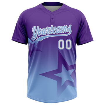 Custom Purple Light Blue-White Gradient Style Twinkle Star Two-Button Unisex Softball Jersey