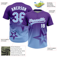 Laden Sie das Bild in den Galerie-Viewer, Custom Purple Light Blue-White Gradient Style Twinkle Star Two-Button Unisex Softball Jersey
