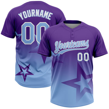 Custom Purple Light Blue-White Gradient Style Twinkle Star Two-Button Unisex Softball Jersey