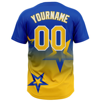 Custom Thunder Blue Yellow-White Gradient Style Twinkle Star Two-Button Unisex Softball Jersey